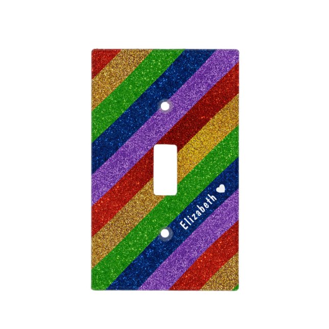 Bright and Sparkly Rainbow Faux Glitter Striped Light Switch Cover (Front)