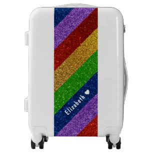 Bright and Sparkly Rainbow Faux Glitter Striped Luggage