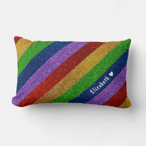 Bright and Sparkly Rainbow Faux Glitter Striped Lumbar Pillow