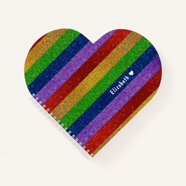Bright and Sparkly Rainbow Faux Glitter Striped Notebook (Front)