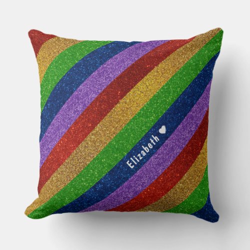  Bright and Sparkly Rainbow Faux Glitter Striped Throw Pillow