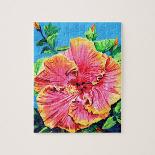 Bright and Sunny Pink Hibiscus Puzzles