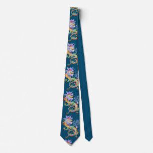 Bright and Vivid Chinese Fire Dragon Cut Out Neck Tie