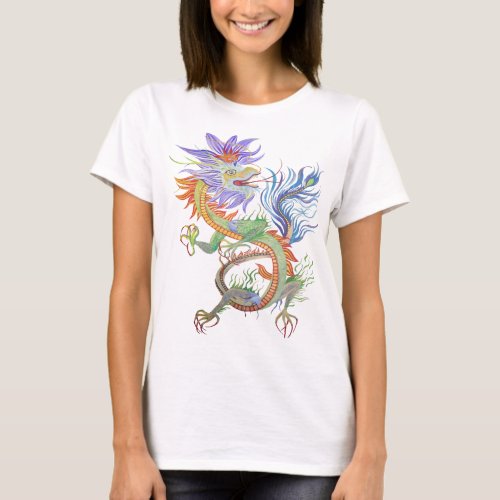 Bright and Vivid Chinese Fire Dragon Cut Out T_Shirt
