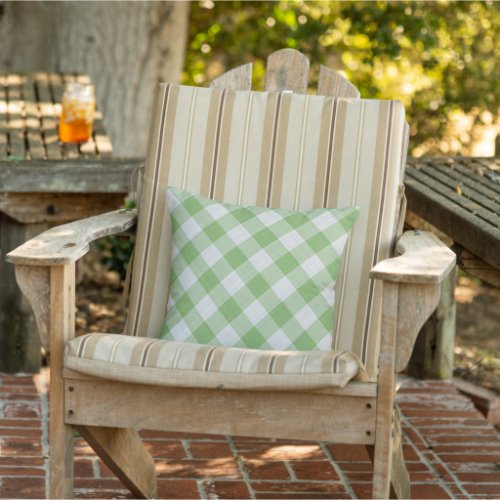 Bright Apple Green Country Cottage Gingham Stripes Outdoor Pillow