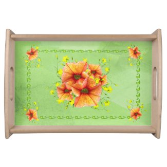 Bright Apricot Orange and Yellow Flowers Serving Tray
