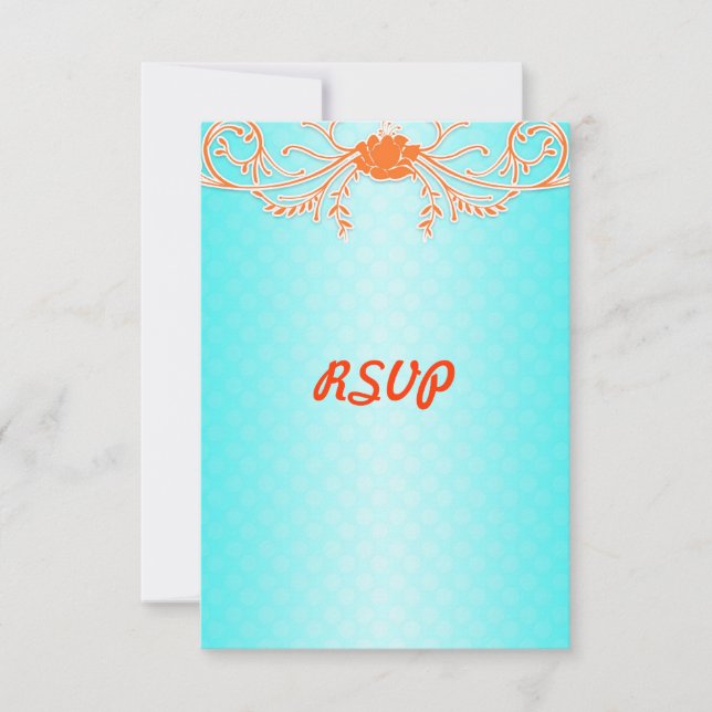 Bright Aqua and Tangerine Orange Wedding RSVP (Front)