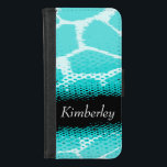 Bright aqua animal print named girls flap case<br><div class="desc">Bright animal patterned flap case in black and aqua hues. Personalize this item with your first name. This example currently reads: Kimberley. This original pattern by Sarah Trett,  is based on the patterning found on a giraffe with a halftone moiré dot gain pattern overlay.</div>