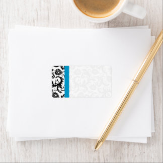 Bright Aqua & Black Damask Dots Shipping Label