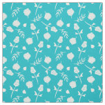 Bright Aqua Blue and White Rosebud Floral Pattern Fabric