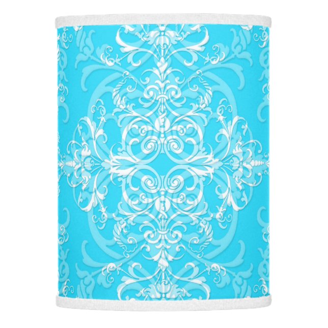 Bright Aqua Blue Double Damask Victorian Style Lamp Shade (Front)