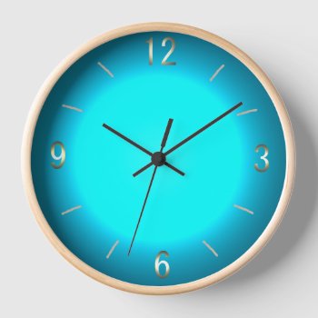 Bright Aqua Blue Moon With Natural Wood Frame Clock by orientcourt at Zazzle