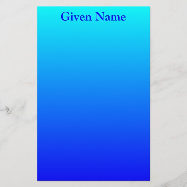 Bright Aqua Blue Personalized Ombre Stationery (Front)