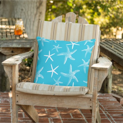 Bright Aqua Blue Sea Stars Sofa Pillow