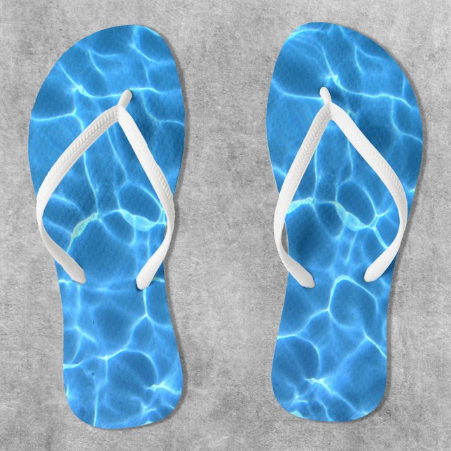 Bright Aqua Blue Swimming Pool Photo Flip Flops (Swimming Pool Water Flip Flops - Slim Straps)