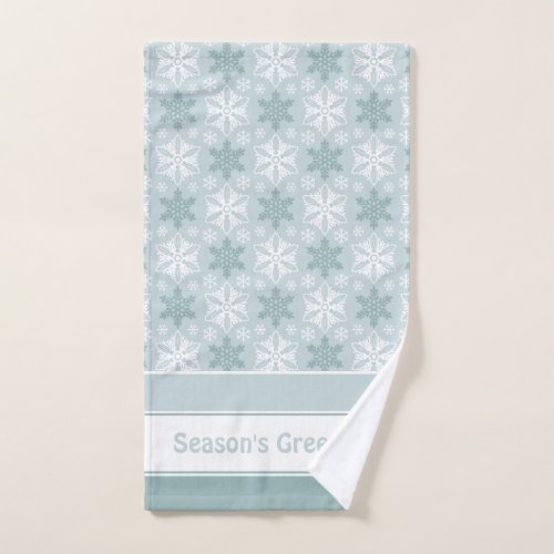 Bright Aqua Blue Teal White Snowflake Pattern Bath Towel Set