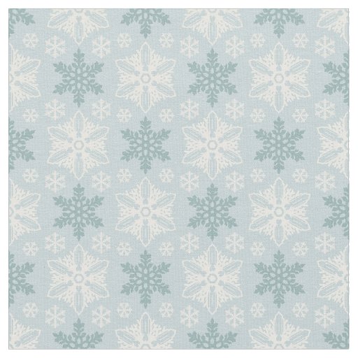 Bright Aqua Blue Teal White Snowflake Pattern Fabric