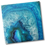 Bright Aqua Blue Turquoise Geode Mineral Stone Ceramic Tile<br><div class="desc">Stones, crystals and minerals are a timeless trendy style. This print features and up close image of a vibrant blue geode stone, complete with little crystals in the agate pocket. An overall bright turquoise or aqua blue coloring with unique lines and banding. A playful but modern and stylish look. Bright...</div>