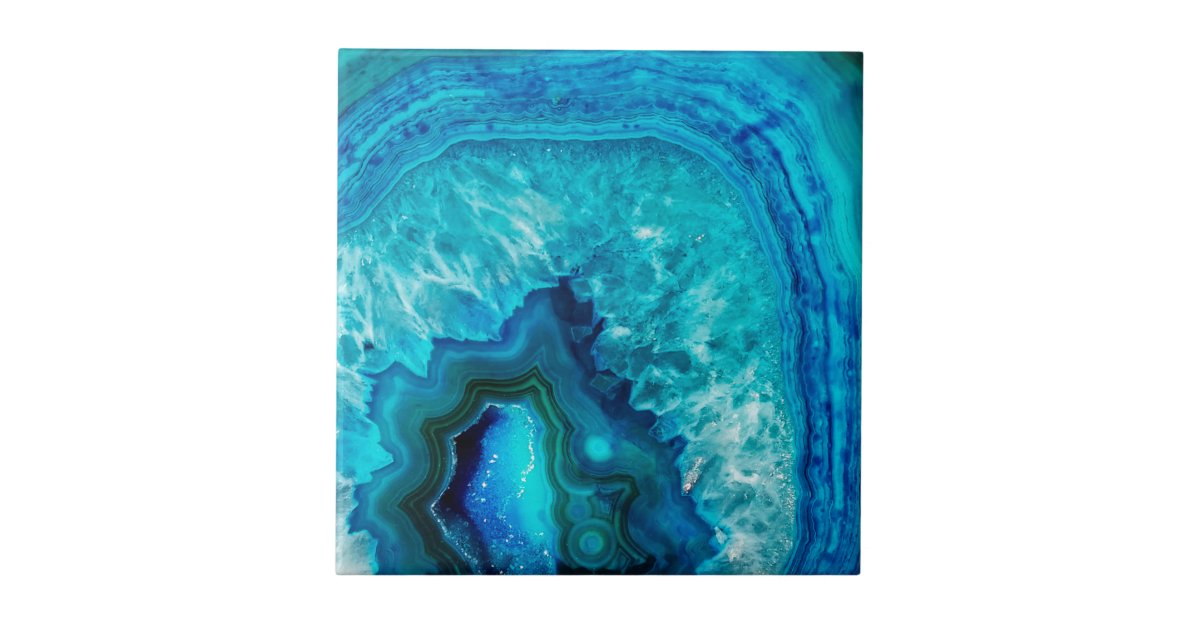 Bright Aqua Blue Turquoise Geode Mineral Stone Ceramic