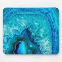 Turquoise Blue Agate Geode Monogram Name Mouse Pad