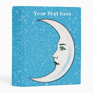 Bright Aqua Blue With Stars Crescent Moon Face Mini Binder