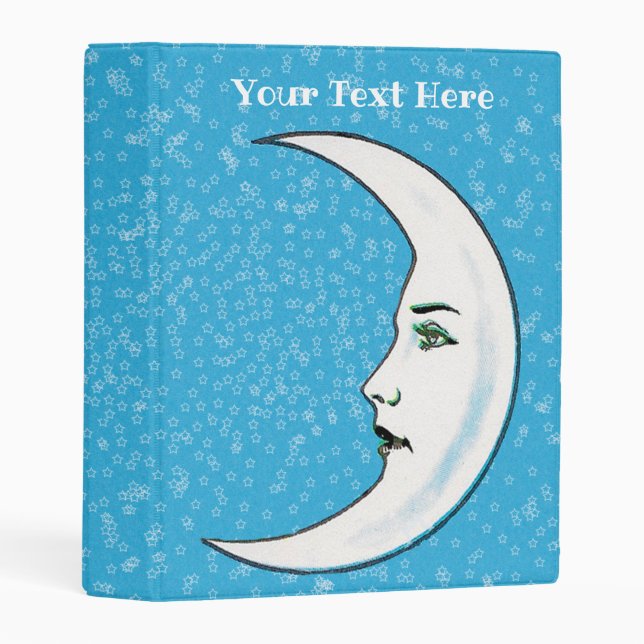 Bright Aqua Blue With Stars Crescent Moon Face Mini Binder (Front/Spine)