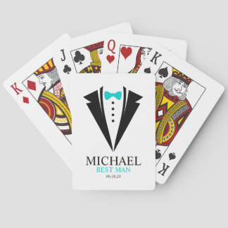 Bright Aqua Bow Tie  "Best Man" Tuxedo Poker Cards