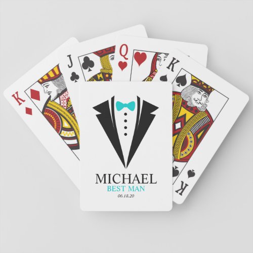 Bright Aqua Bow Tie  Best Man Tuxedo Poker Cards