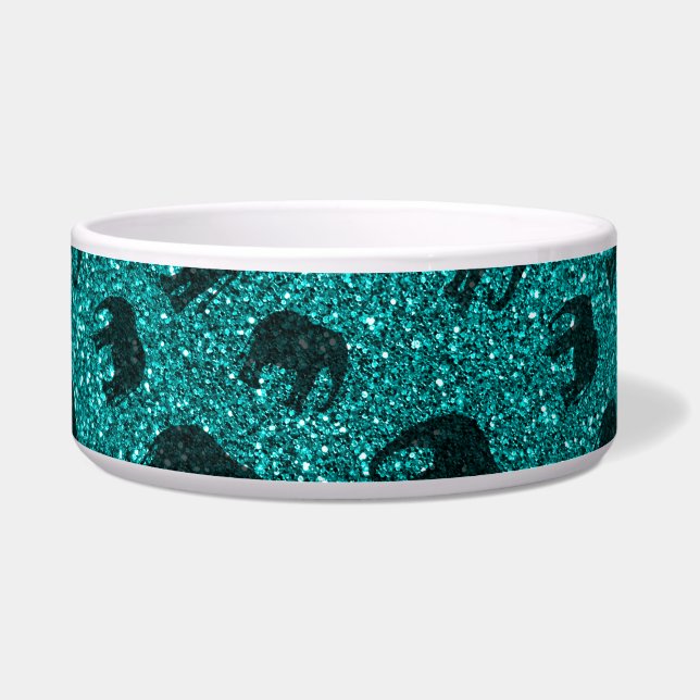 Bright aqua elephant glitter pattern bowl (Front)