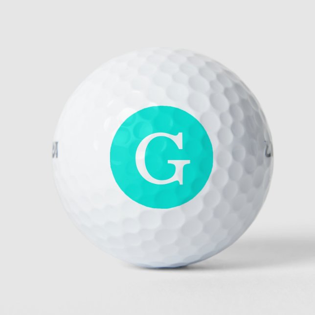 Bright Aqua Initial Monogram Golf Balls (Front)
