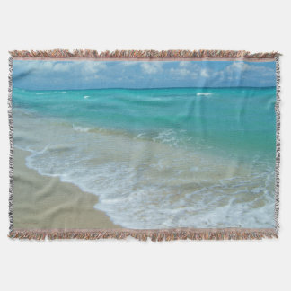 Bright Aqua White Waves Crashing on Beach Shore Throw