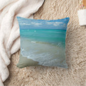 Bright Aqua White Waves Crashing on Beach Shore Throw Pillow (Blanket)