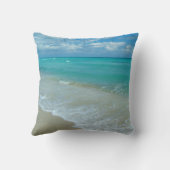 Bright Aqua White Waves Crashing on Beach Shore Throw Pillow (Back)