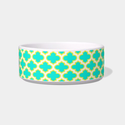 Bright Aqua Yellow White Quatrefoil Pattern 3 Bowl