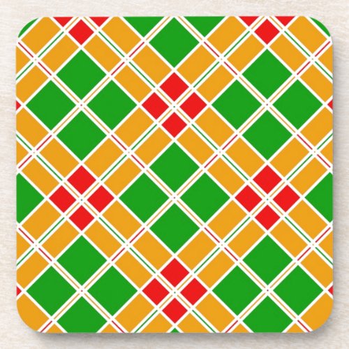 Bright Argyl red  green yellow pattern accessory Beverage Coaster