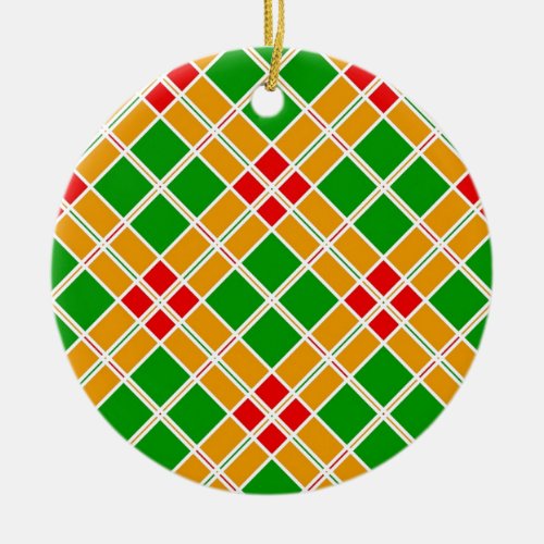 Bright Argyl red green yellow pattern accessory Ceramic Ornament