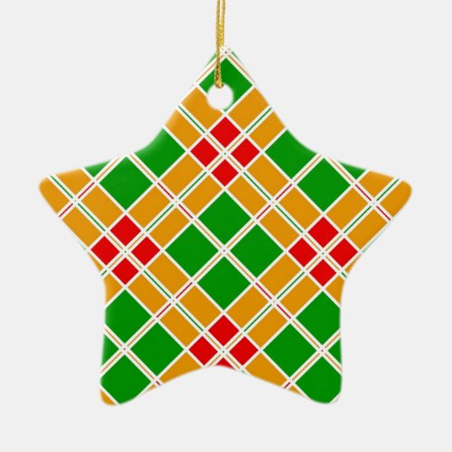 Bright Argyl red  green yellow pattern accessory Ceramic Ornament