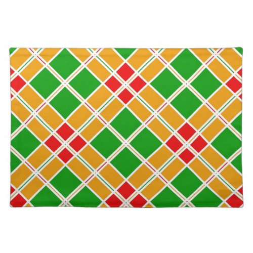 Bright Argyl red  green yellow pattern accessory Cloth Placemat