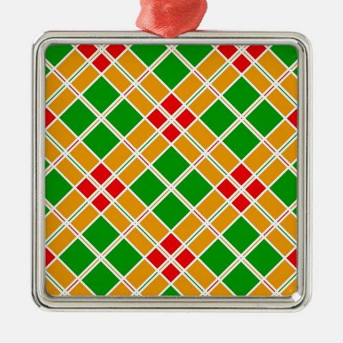 Bright Argyl red  green yellow pattern accessory Metal Ornament