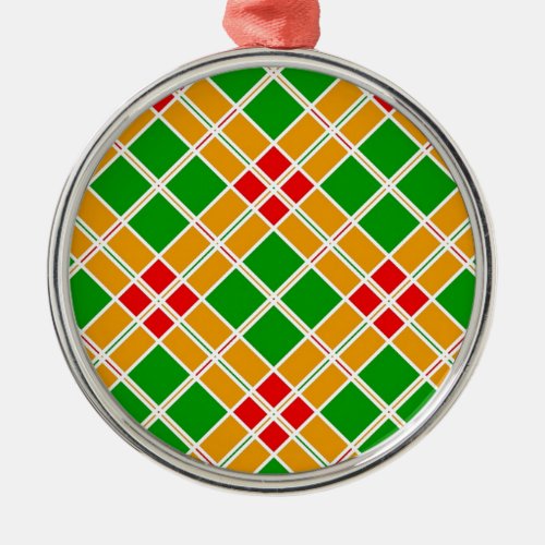 Bright Argyl red  green yellow pattern accessory Metal Ornament