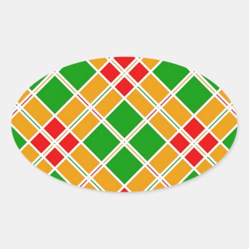 Bright Argyl red  green yellow pattern accessory Oval Sticker