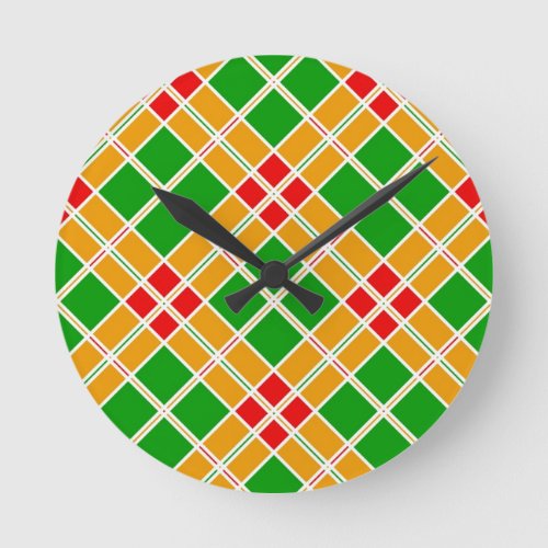 Bright Argyl red  green yellow pattern accessory Round Clock