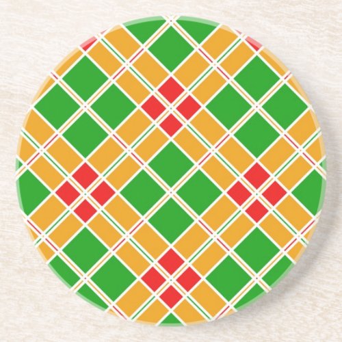 Bright Argyl red  green yellow pattern accessory Sandstone Coaster