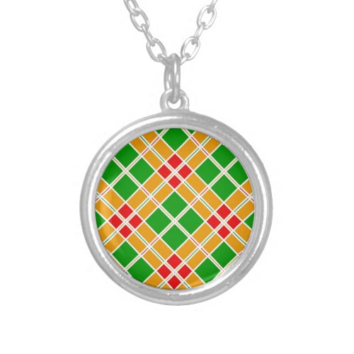 Bright Argyl red  green yellow pattern accessory Silver Plated Necklace