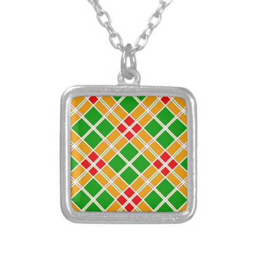 Bright Argyl red  green yellow pattern accessory Silver Plated Necklace