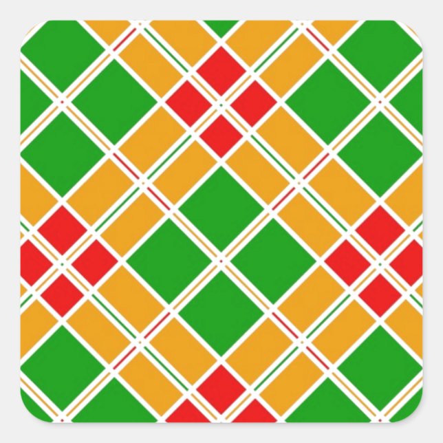 Bright Argyl red  green yellow pattern accessory Square Sticker (Front)