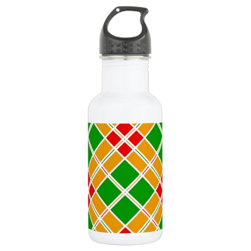 Bright Argyl red  green yellow pattern accessory Water Bottle