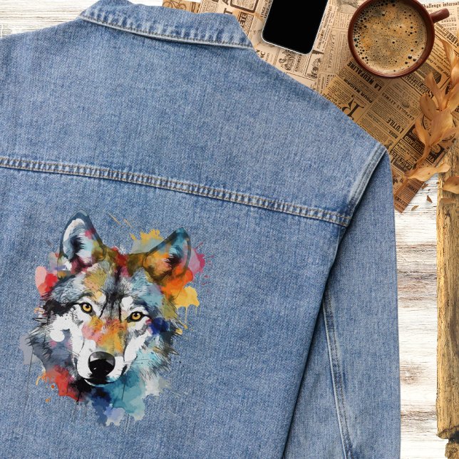Bright Artistic Paint Wolf Denim Jacket (Creator Uploaded)