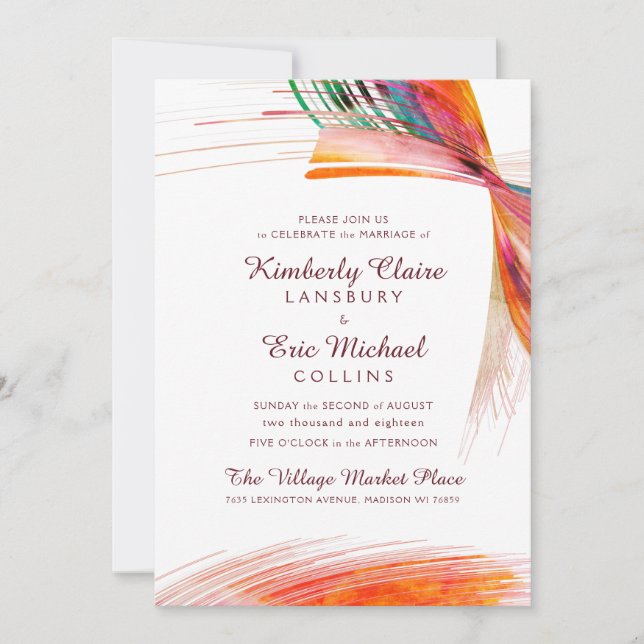 Bright Artsy Abstract Watercolor Brush Wedding Invitation (Front)