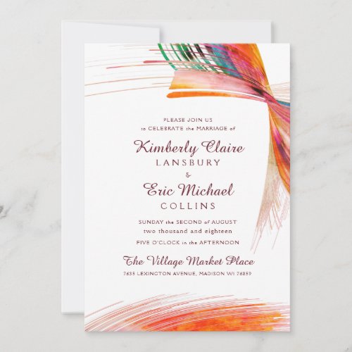 Bright Artsy Abstract Watercolor Brush Wedding Invitation